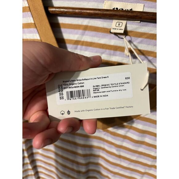 Pact 100% Organic Cotton V Neck Softspun Tank Dress In SoHo Stripe Sz Small NWT - Picture 2 of 3